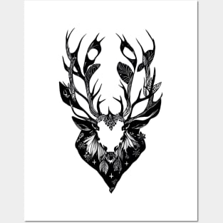 Stag Deer Wild Animal Nature Illustration Art Tattoo Posters and Art